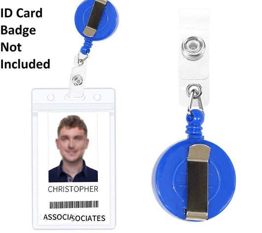 Premium Round Shape Retractable Yo-Yo Clip for ID Card Holder (Blue)